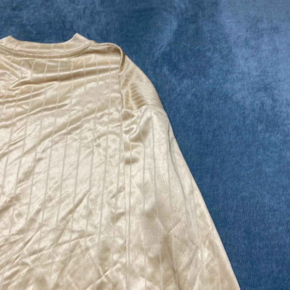 VTG Maxini Shirt Mens 3XL Beige Striped Viscose Long Sleeve Outdoor Performance